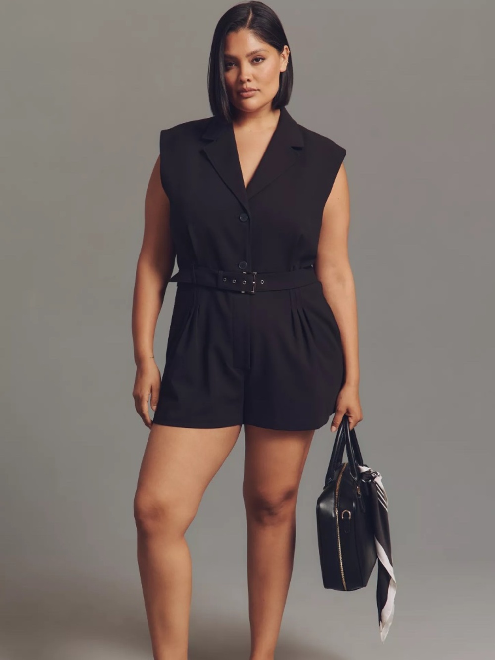 By Anthropologie Sleeveless Belted Romper in Black nwt